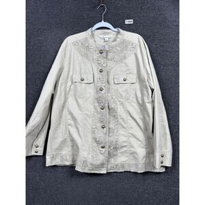 Tantrums Lace Embroidered Beaded Blouse Womens Size XXL Cream Long Sleeves